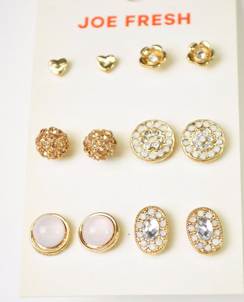 Nordstrom Joe Fresh Women's 6-Pair Rhinestone Floral Gold Stud Earrings Jewelry - evorr.com