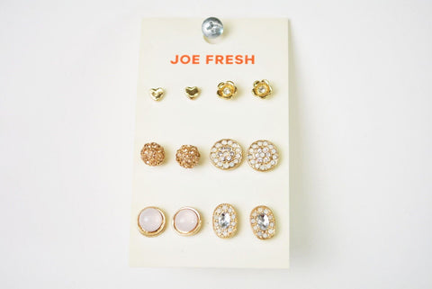 Nordstrom Joe Fresh Women's 6-Pair Rhinestone Floral Gold Stud Earrings Jewelry - evorr.com