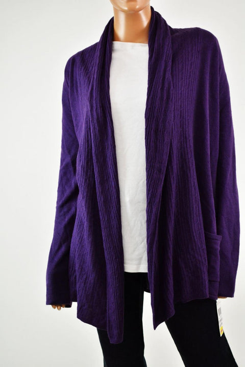 Karen Scott Women Shawl Collar Purple Open-Front Knit Cardigan Shrug Top Plus 1X