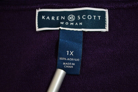 Karen Scott Women Shawl Collar Purple Open-Front Knit Cardigan Shrug Top Plus 1X