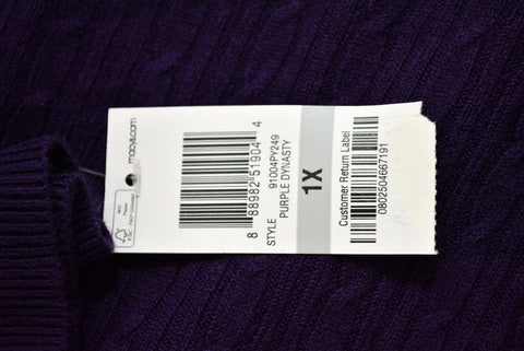 Karen Scott Women Shawl Collar Purple Open-Front Knit Cardigan Shrug Top Plus 1X