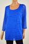 New Alfani Women's Scoop Neck Sheer Sleeves Nylon Blue Tiered Blouse Top Plus 2X