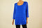 New Alfani Women's Scoop Neck Sheer Sleeves Nylon Blue Tiered Blouse Top Plus 2X