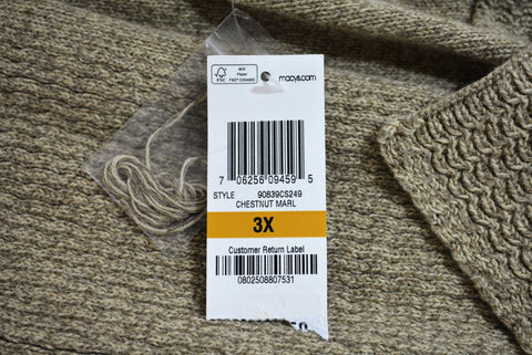 Karen Scott Women Shawl Collar Brown Open Front Marl Cardigan Shrug Top Plus 3X