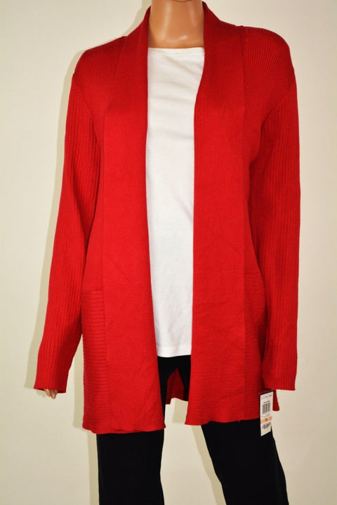 JM Collection Women Red Open Front Draped Ribded Knit Cardigan Shrug Top Plus 2X