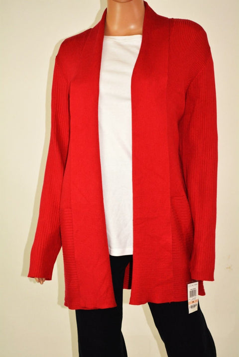 JM Collection Women Red Open Front Draped Ribded Knit Cardigan Shrug Top Plus 2X
