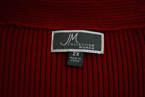JM Collection Women Red Open Front Draped Ribded Knit Cardigan Shrug Top Plus 2X