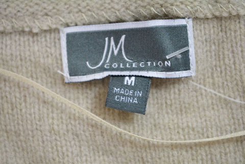 New JM Collection 3/4 Sleeve Wool Beige Wrap Front Snap Button Jacket Cardigan M