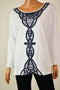 Alfred Dunner Women's Scoop Neck White Lace Trim Embellished Blouse Top Plus 1X