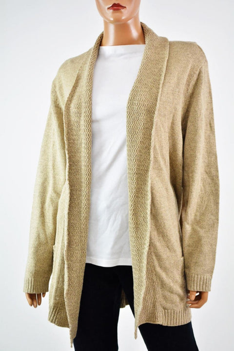 Karen Scott Women Shawl Collar Brown Open Front Marl Cardigan Shrug Top Plus 1X