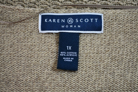 Karen Scott Women Shawl Collar Brown Open Front Marl Cardigan Shrug Top Plus 1X