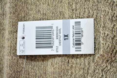 Karen Scott Women Shawl Collar Brown Open Front Marl Cardigan Shrug Top Plus 1X