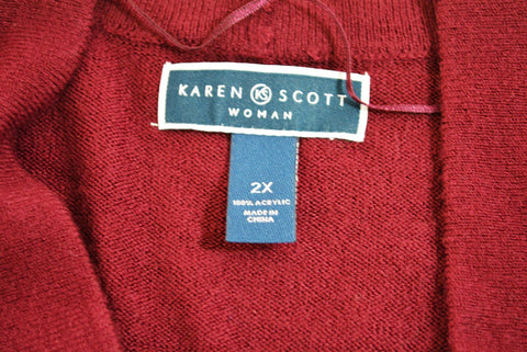 New Karen Scott Women Long Sleeve Red Open Front Knit Cardigan Shrug Top Plus 2X