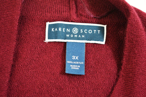 New Karen Scott Women Long-Sleeve Red Open Front Knit Cardigan Shrug Top Plus 3X