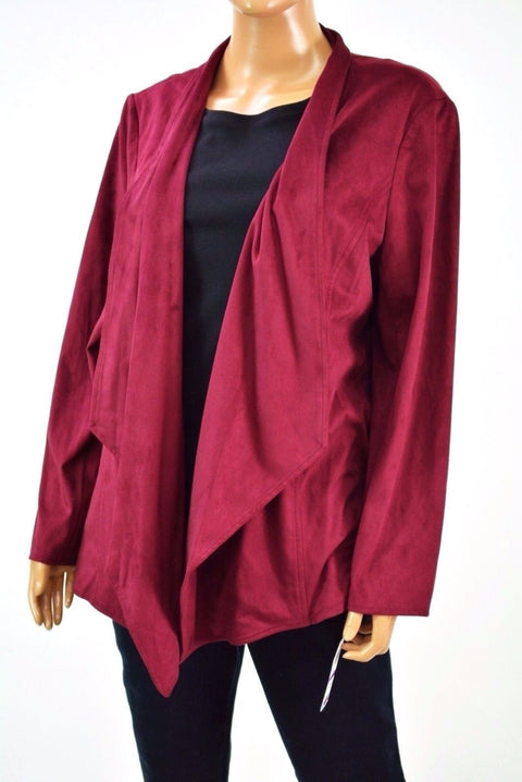 JM Collection Women's Purple Faux-Suede Draped Open-Front Cardigan Shrug Top 2XL