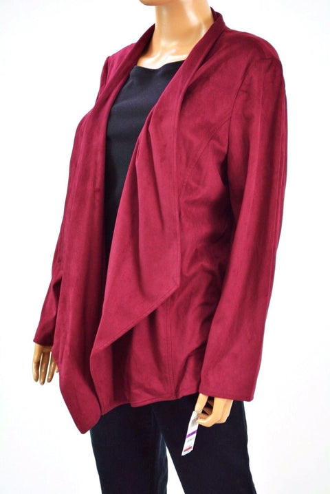 JM Collection Women's Purple Faux-Suede Draped Open-Front Cardigan Shrug Top 2XL