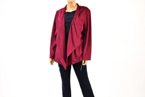 JM Collection Women's Purple Faux-Suede Draped Open-Front Cardigan Shrug Top 2XL