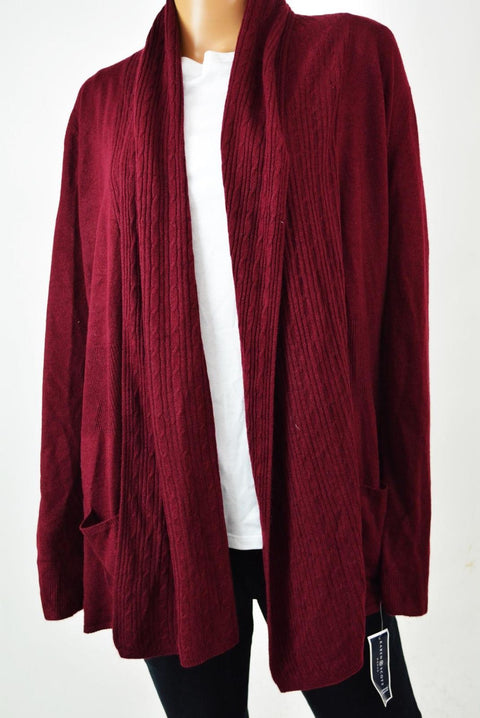 Karen Scott Women's Red Open Front  Draped Cable Knit Cardigan Shrug Top Plus 2X