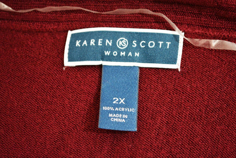 Karen Scott Women's Red Open Front  Draped Cable Knit Cardigan Shrug Top Plus 2X