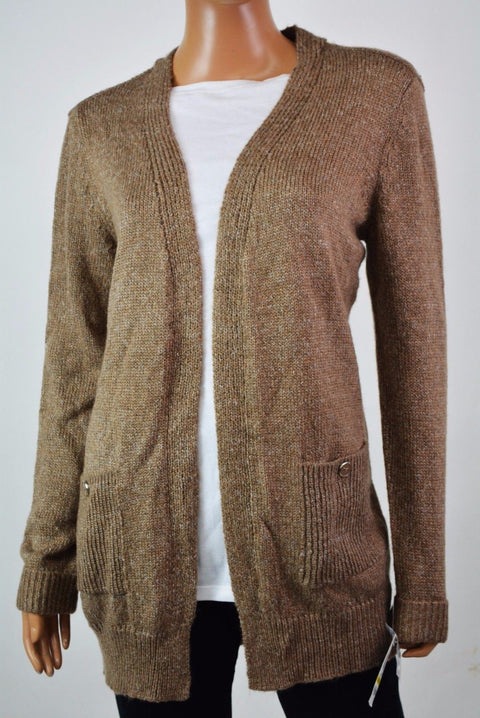 Karen Scott Womens Long Sleeve Brown Open Front Marled Knit Cardigan Shrug Top M