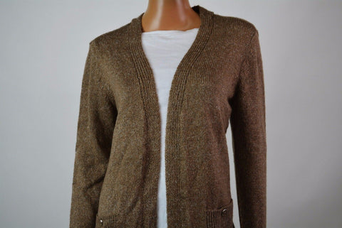 Karen Scott Womens Long Sleeve Brown Open Front Marled Knit Cardigan Shrug Top M
