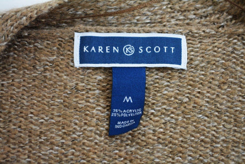 Karen Scott Womens Long Sleeve Brown Open Front Marled Knit Cardigan Shrug Top M