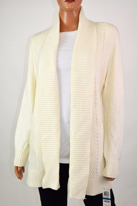 Charter Club Women's Shawl Collar Ivory Open Front Knitted Cardigan Shrug Top XL