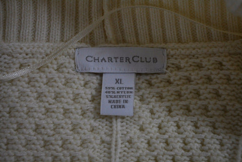Charter Club Women's Shawl Collar Ivory Open Front Knitted Cardigan Shrug Top XL
