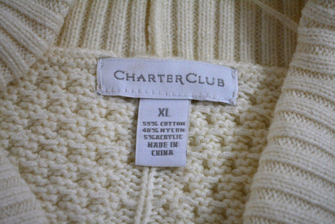 Charter Club Women's Shawl Collar Ivory Open Front Knitted Cardigan Shrug Top XL