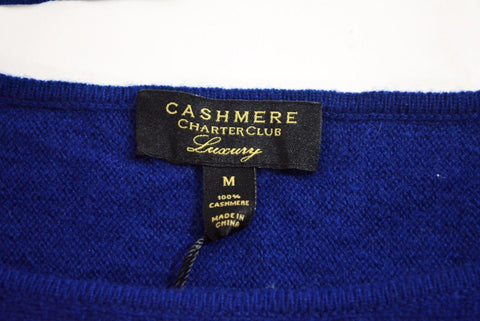 $109 Charter Club Women Boat Neck Long Sleeve Cashmere Blue Luxury Sweater Top M - evorr.com