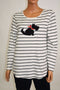 Charter Club Women's Long Sleeve Cotton White Embellish Dog Striped Blouse Top L