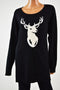 Charter Club Women Metallic Black Embellish Reindeer Tunic Sweater Top  Plus 1X