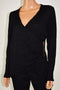 New Thalia Sodi Women's Long Sleeves Black Zipper-Trim Faux-Wrap Sweater Top M
