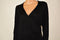 New Thalia Sodi Women's Long Sleeves Black Zipper-Trim Faux-Wrap Sweater Top M