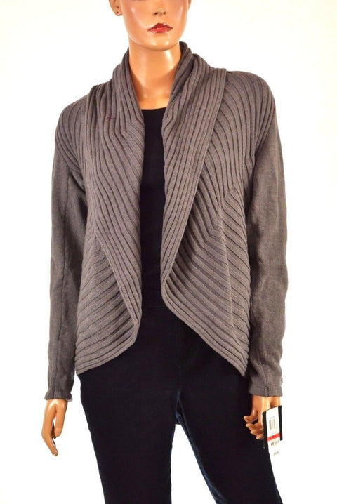 Alfani Women's Shawl Collar Long Sleeves Gray Ribbed Knit Cardigan Shrug Top XS