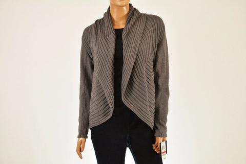 Alfani Women's Shawl Collar Long Sleeves Gray Ribbed Knit Cardigan Shrug Top XS