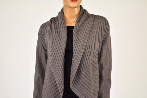 Alfani Women's Shawl Collar Long Sleeves Gray Ribbed Knit Cardigan Shrug Top XS