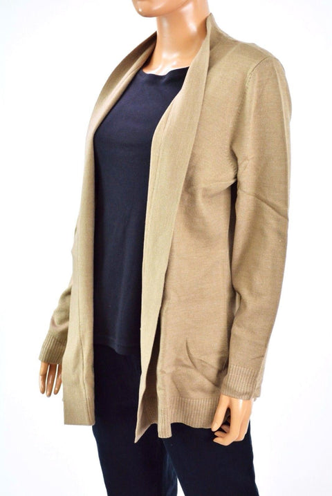 New JM Collection Women's Long-Sleeve Brown Front-Open Knit Cardigan Shrug Top L