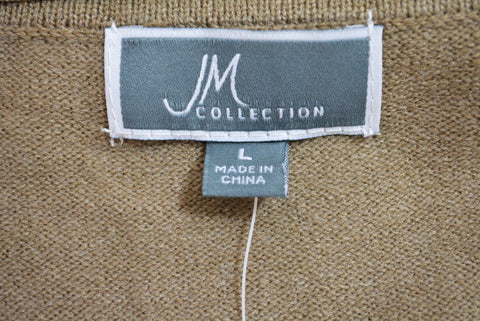 New JM Collection Women's Long-Sleeve Brown Front-Open Knit Cardigan Shrug Top L