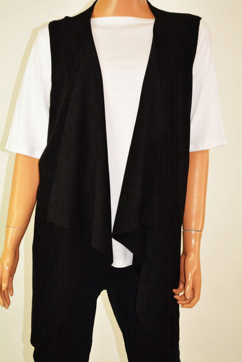 Calvin Klein Women's Stretch Black Draped Faux-Suede Knit Cardigan Shrug Plus 2X