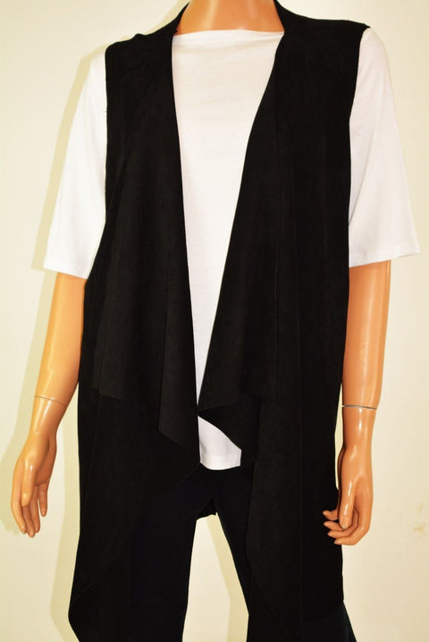 Calvin Klein Women's Stretch Black Draped Faux-Suede Knit Cardigan Shrug Plus 2X