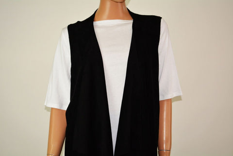 Calvin Klein Women's Stretch Black Draped Faux-Suede Knit Cardigan Shrug Plus 2X