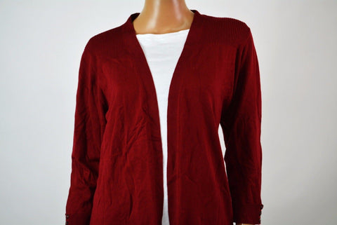 Karen Scott Womens 3/4 Sleeve Red Open Front Buttoned Cuff Cardigan Shrug Top L