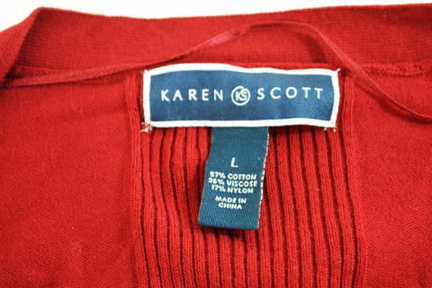 Karen Scott Womens 3/4 Sleeve Red Open Front Buttoned Cuff Cardigan Shrug Top L