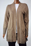 JM Collection Women's Open Front Brown Button Cuff Knit Duster Cardigan Shrug L