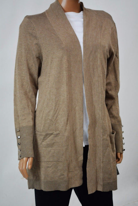 JM Collection Women's Open Front Brown Button Cuff Knit Duster Cardigan Shrug L