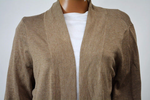JM Collection Women's Open Front Brown Button Cuff Knit Duster Cardigan Shrug L