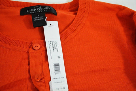 August Silk Women Long-Sleeve Silk Blend Orange Button Down Cardigan Shrug Top L - evorr.com