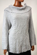 Style&Co Women Long Slv Gray Fold-over Off The Shoulder Cable Knit Sweater Top L - evorr.com