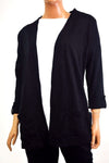 New Karen Scott Women's Open-Front 3/4 Sleeve Cotton Black Cardigan Shrug Top M